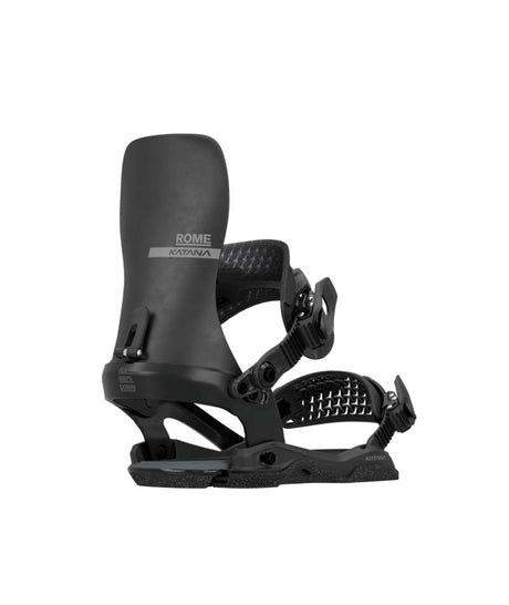 KatanaAW-Black snowboard binding with 'Rome' branding on a white background