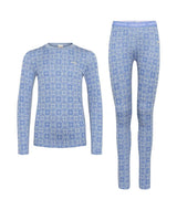 KidsHennieBaseLayerSet- Light blue and white kids baselayer set on a white background