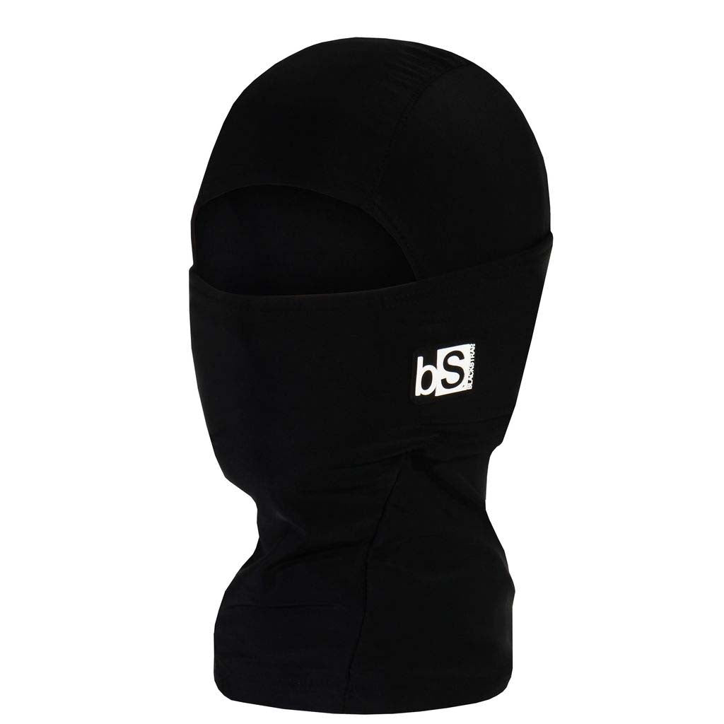 KidsHood- Black balaclava with a logo on a light gray background