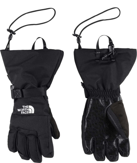 KidsMontanaGlove- Black gloves with white North Face logo on white background