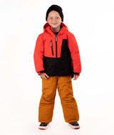 KidsReactorJacket-Child wearing a red and black jacket with orange pants on a white background