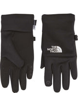 KidsRecycledE-tipGlove-Black gloves with The North Face logo on a white background