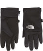 KidsRecycledE-tipGlove-Black gloves with The North Face logo on a white background