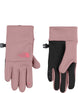 KidsRecycledE-tipGlove-Pair of pink gloves with black accents featuring The North Face logo on a white background.