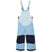 KidsRider2InsulatedBib- Colorblock snow bib overalls in light blue, white, and navy, featuring adjustable shoulder straps and a bib front, shown against a plain white background.