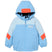 KidsRiderJacket-Light blue children's jacket with orange accents on a white background