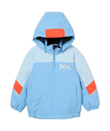 KidsRiderJacket-Light blue children's jacket with orange accents on a white background