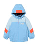 KidsRiderJacket-Light blue children's jacket with orange accents on a white background