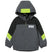 KidsRiderJacket-Children's jacket with gray, black, and green color scheme on a white background