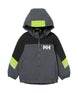KidsRiderJacket-Children's jacket with gray, black, and green color scheme on a white background