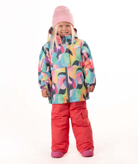 KidsRiverJacket- Child wearing a multicolored jacket on a white background