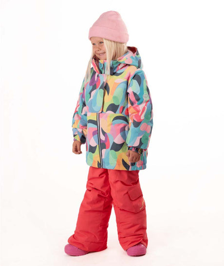 KidsRiverJacket- Child wearing a multicolored jacket on a white background