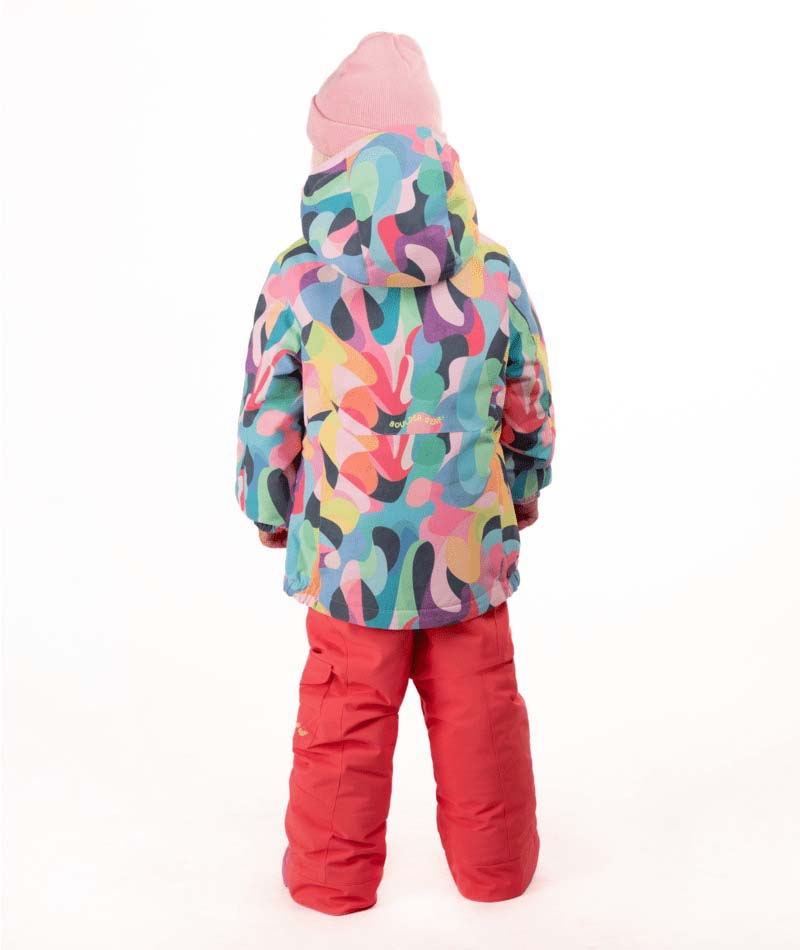KidsRiverJacket- Child wearing a multicolored jacket on a white background