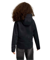 Kids_CrownWeatherproofPulloverFleece-Black hoodie with a logo on a white background
