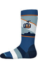 KWintersportFullCushionGondolaGamesOTCSocks-Blue sock with cable car design on a white background