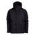 KnoxPlusSizeJacket-A black hooded outdoor jacket with a vertical zippered chest pocket and two large front flap pockets, shown on a plain white background.