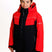 KrakenBoysInsulatedJacket-A young boy wearing a red and black hooded ski jacket with white piping details and a white 'KARBON' logo on the right sleeve, photographed against a clean white background.
