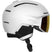 Driver Prime Sigma Photo MIPS Helmet- A white Salomon Driver Prime Sigma Photo MIPS helmet with a black strap and a yellow-tinted visor, designed for adults.