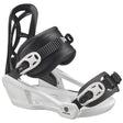 Goodtime-A Salomon Goodtime snowboard binding for kids, featuring a white baseplate with black details and branding, designed for lightweight and easy use.