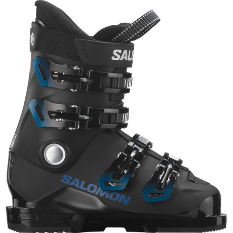 T4RT- Black and blue ski boot on a white background