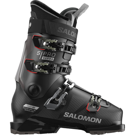 S/Pro Supra 90- Black ski boot with visible branding on a white background