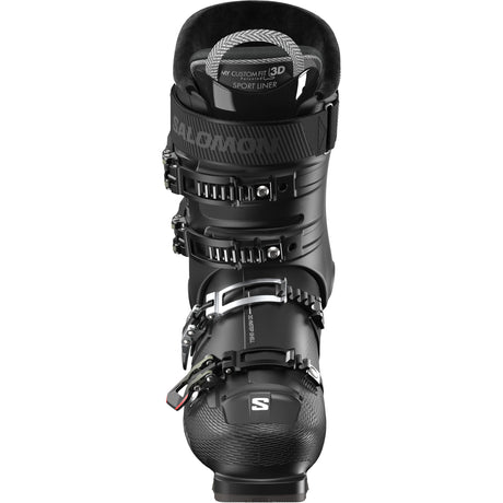 S/Pro Supra 90- Black ski boot with visible branding on a white background