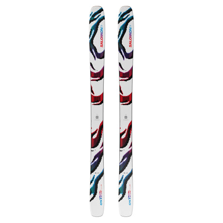 S/Lab QST Blank- Pair of Salomon skis with colorful design on a white background