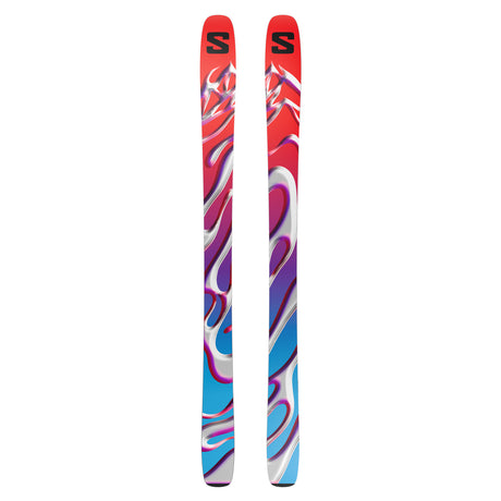 S/Lab QST Blank- Pair of Salomon skis with colorful design on a white background