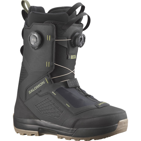 EchoDualBOA-A single Salomon snowboard boot with dual BOA lacing system, predominantly black in color, with brand logo visible.