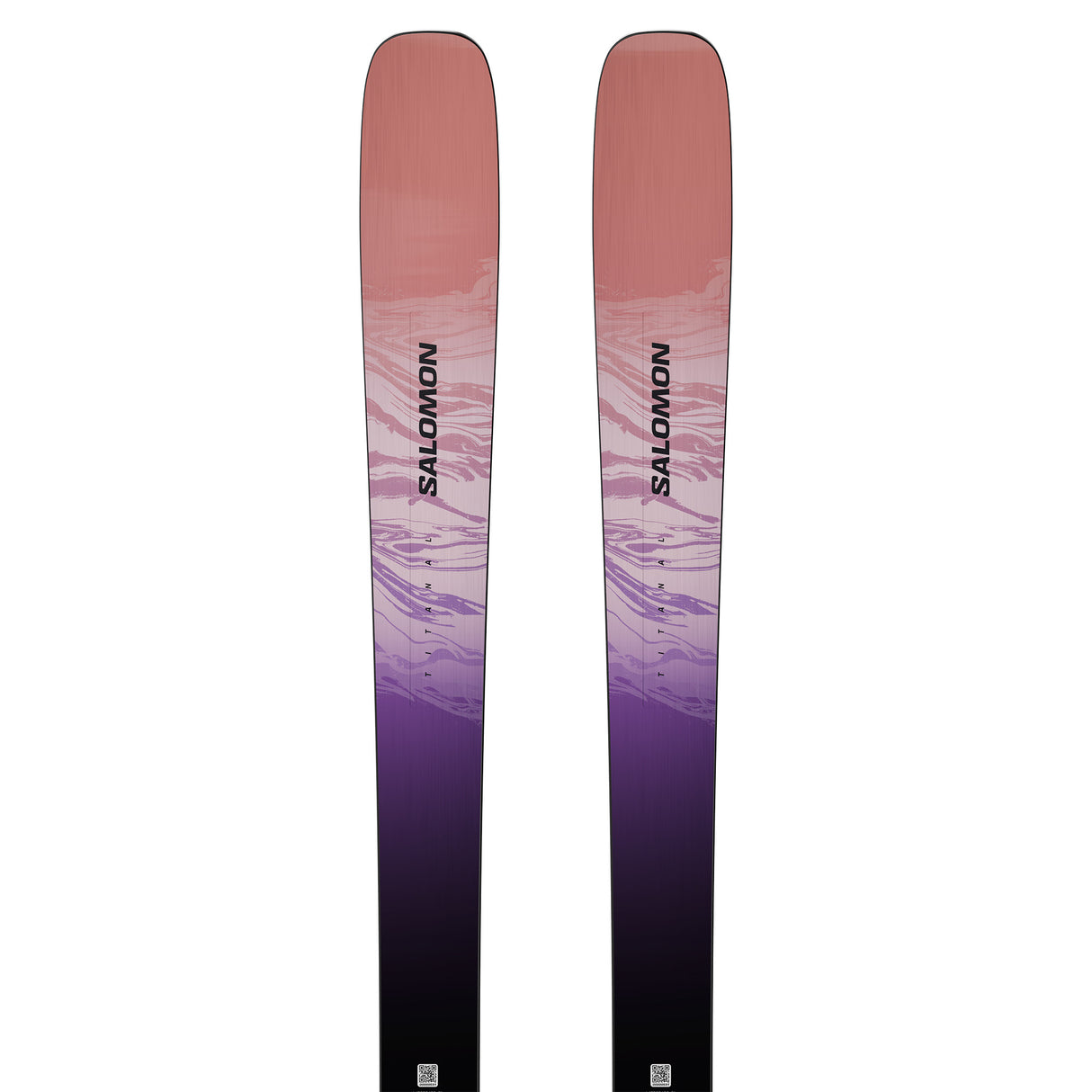 W Stance Pro 88- Pair of skis with a purple and pink gradient on a white background