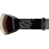RadiumPrimeSigma-Ski goggles with a black and gold + pink lens, and black strap on a white background.