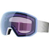 Radium Pro S Sigma Photo- Ski goggles with a purple lens and white strap on a white background