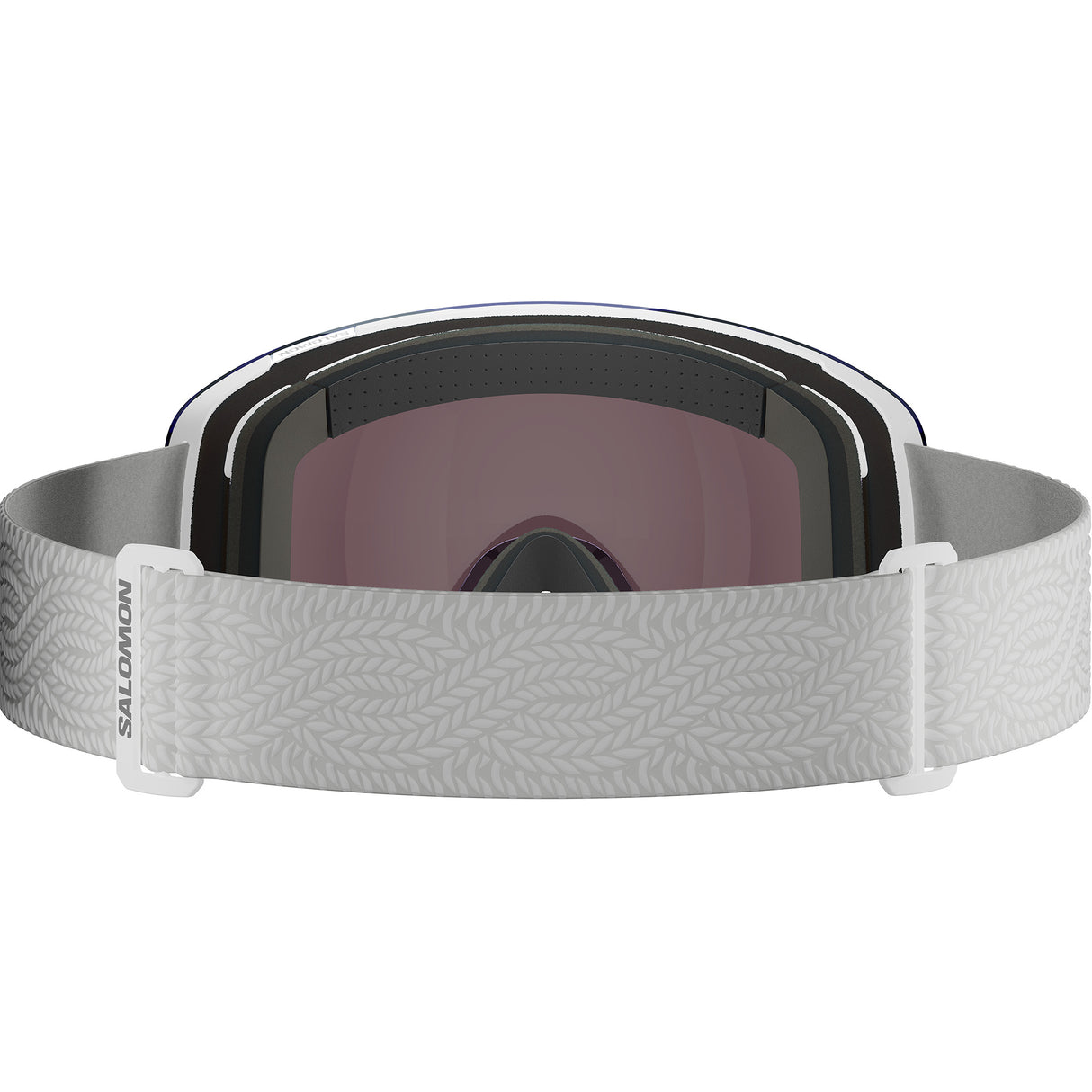 Radium Pro S Sigma Photo- Ski goggles with a purple lens and white strap on a white background