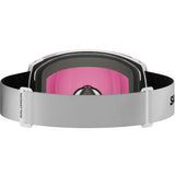 Radium Sigma- Ski goggles with white frame and band and purple lens with a Salomon logo on a white background