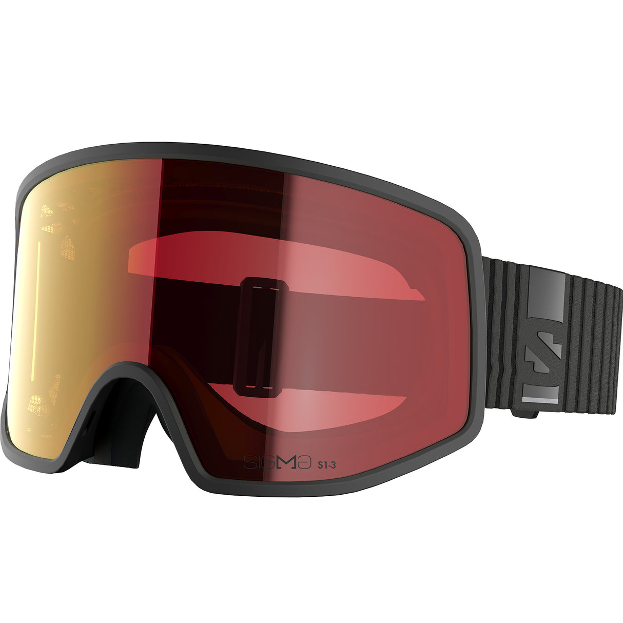 Sentry Pro OTG Sigma Photo- Black goggles with red-tinted lens on a white background