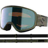 Aksium 2.0 Photo- Salomon ski goggles with green frame and blue lenses on a white background