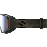 Aksium 2.0 Photo- Salomon ski goggles with green frame and blue lenses on a white background