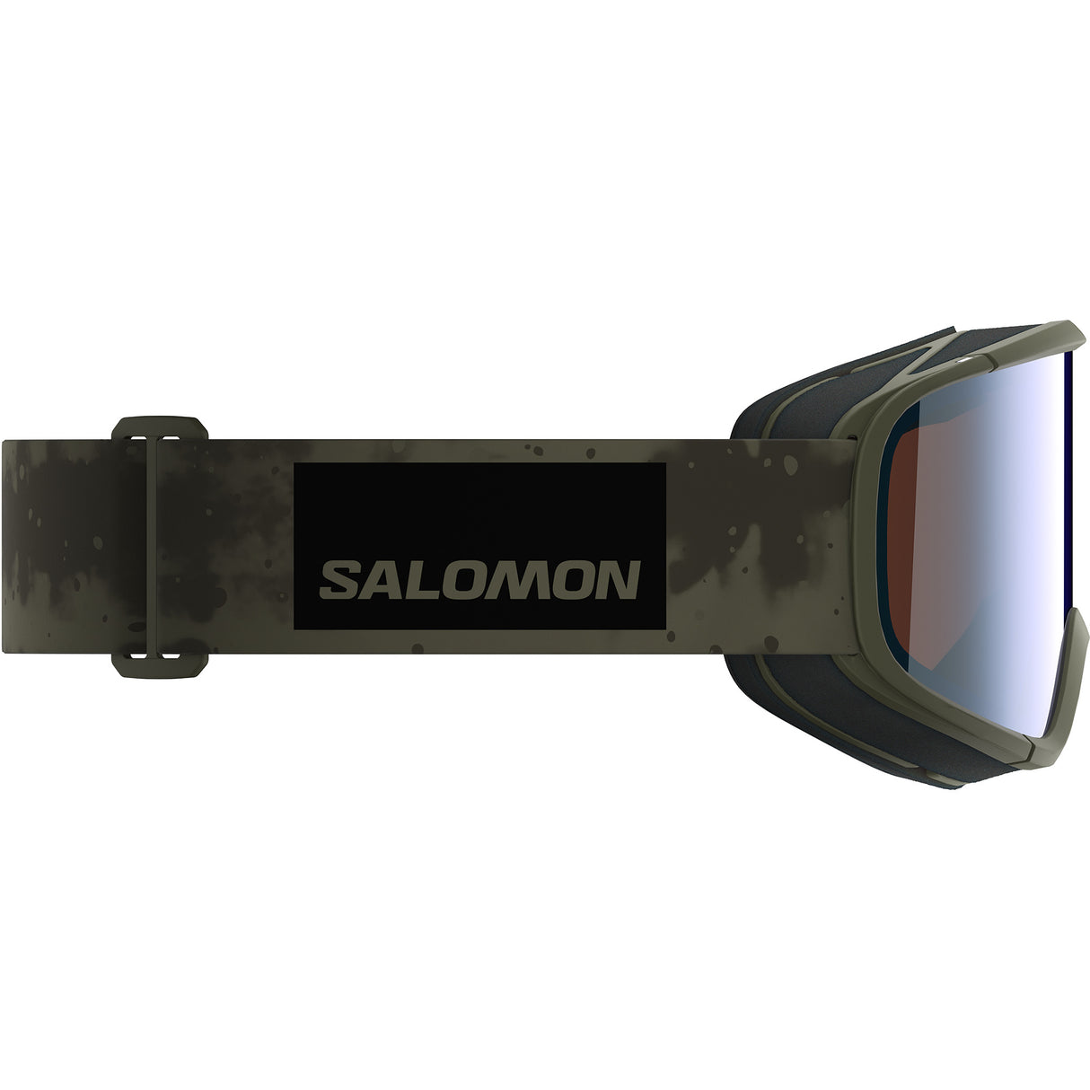 Aksium 2.0 Photo- Salomon ski goggles with green frame and blue lenses on a white background