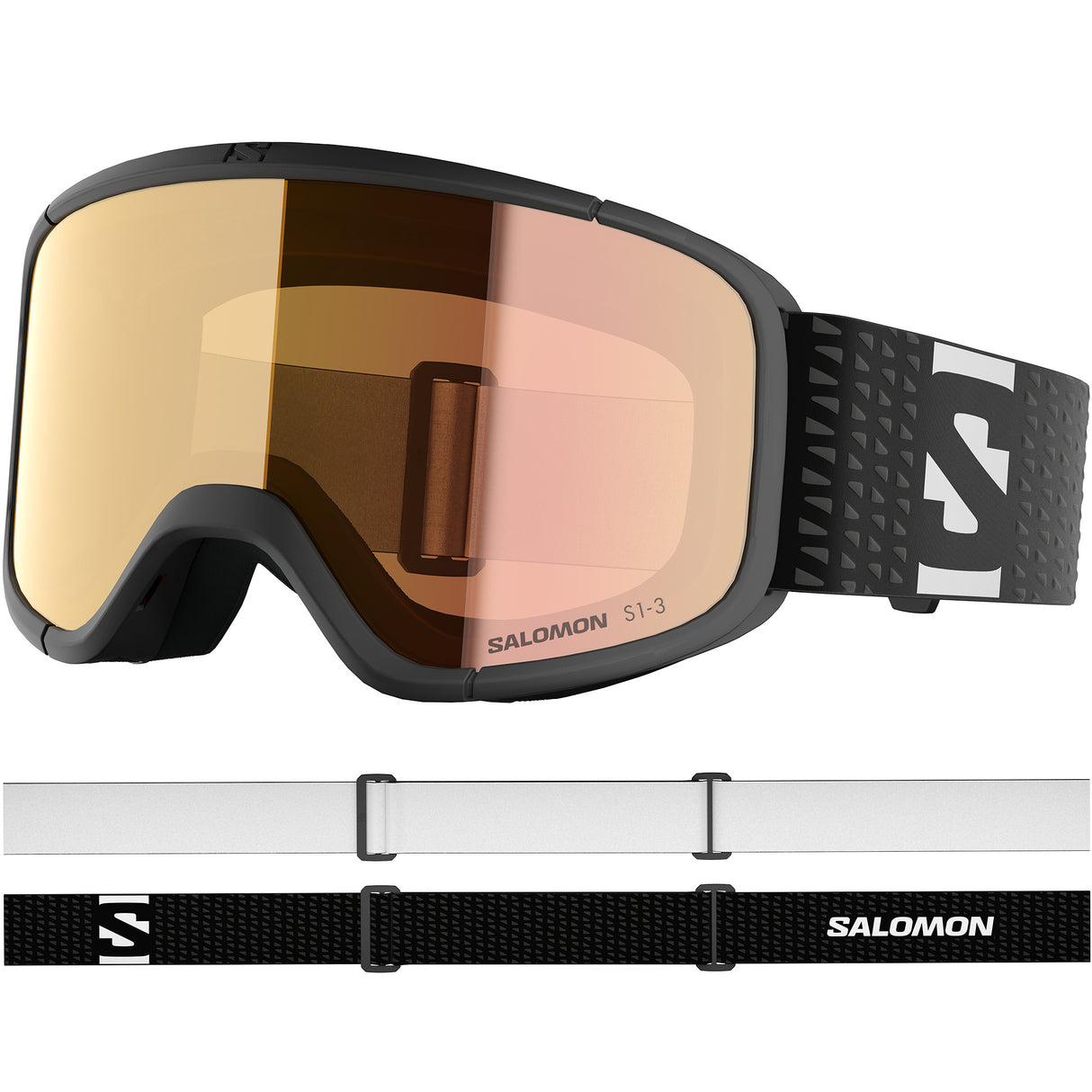 Aksium 2.0 Photo- Salomon ski goggles with black frame and yellow/red lenses on a white background