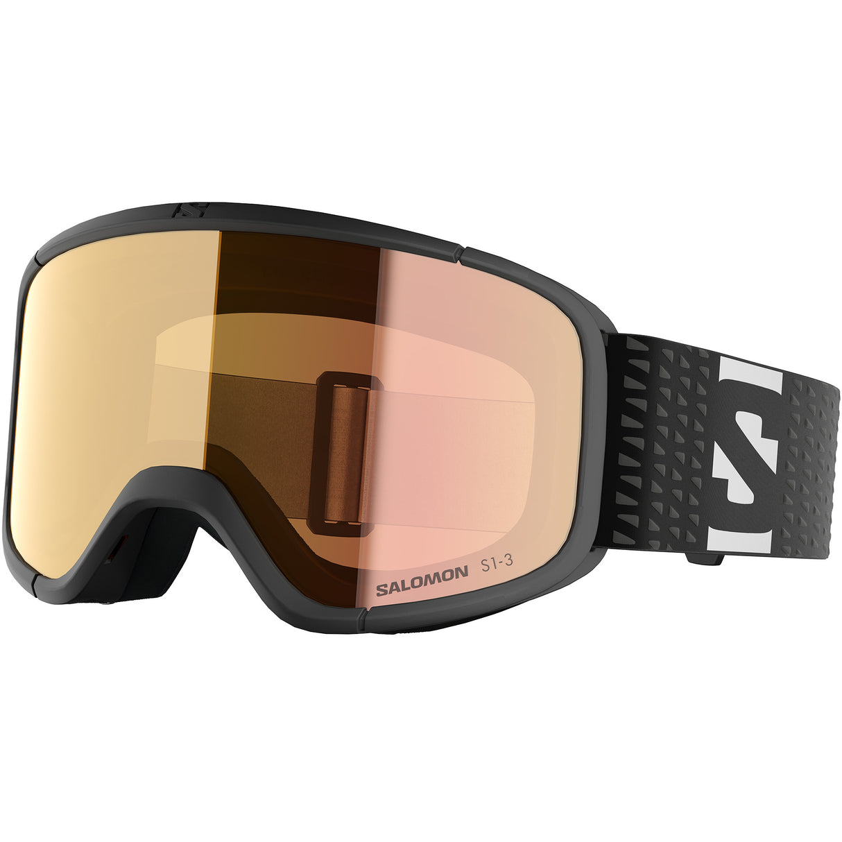 Aksium 2.0 Photo- Salomon ski goggles with black frame and yellow/red lenses on a white background