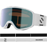 Aksium 2.0 Photo- Salomon ski goggles with white frame and blue lenses on a white background