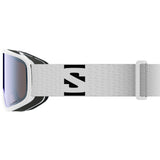 Aksium 2.0 Photo- Salomon ski goggles with white frame and blue lenses on a white background