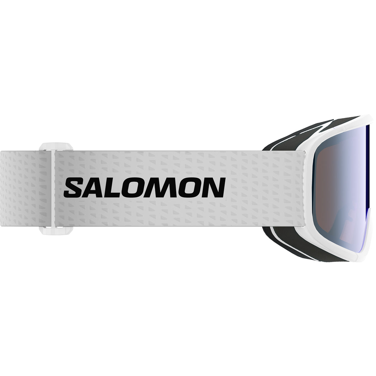 Aksium 2.0 Photo- Salomon ski goggles with white frame and blue lenses on a white background