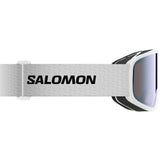 Aksium 2.0 Photo- Salomon ski goggles with white frame and blue lenses on a white background