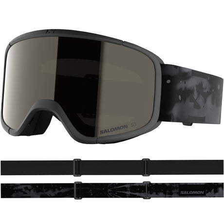 Aksium 2.0 S-Black ski goggles with a strap on a white background