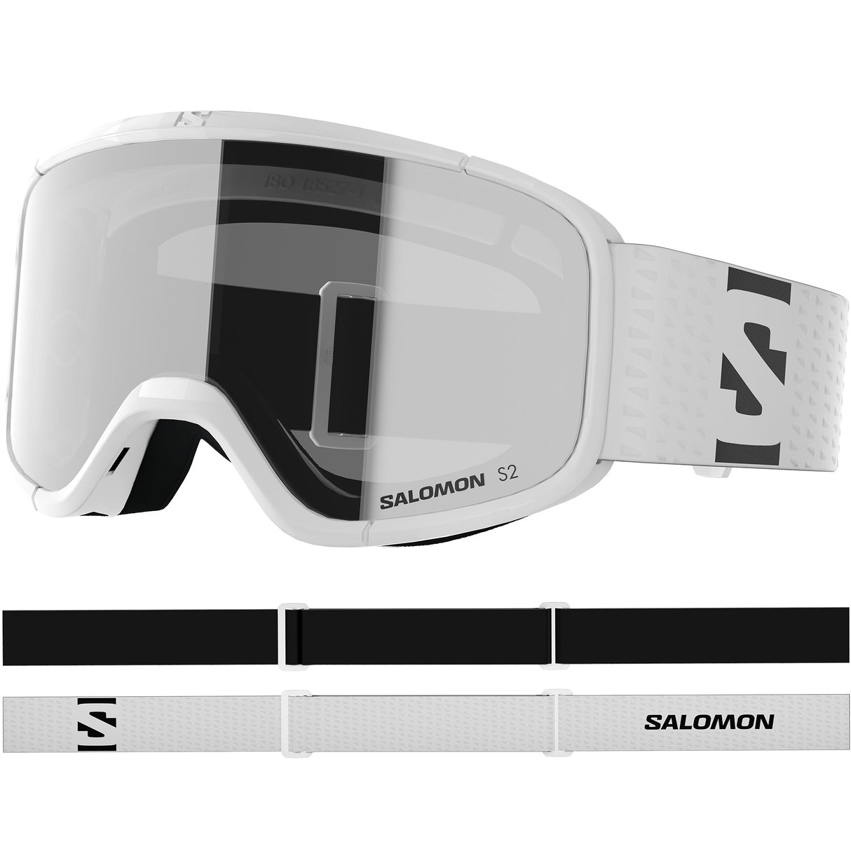 Aksium 2.0 S-White ski goggles with a strap on a white background