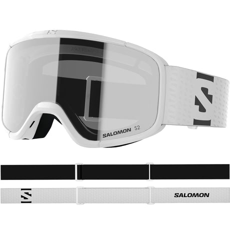 Aksium 2.0 S-White ski goggles with a strap on a white background