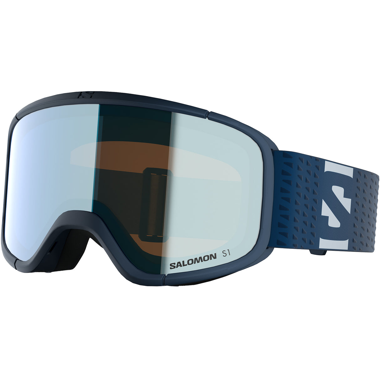 Aksium 2.0 S-Blue ski goggles with a strap on a white background