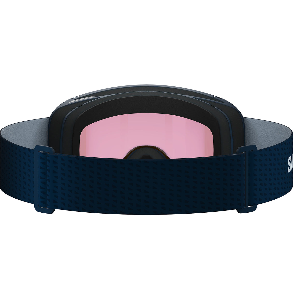 Aksium 2.0 S-Blue ski goggles with a strap on a white background