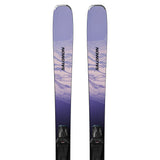 W Stance 84- A pair of Salomon Stance 84 women's skis with M11 GW system bindings in black, mounted on a white background.
